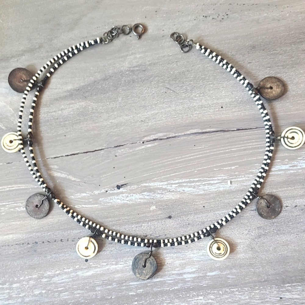Black n cream BoHo necklace 1970